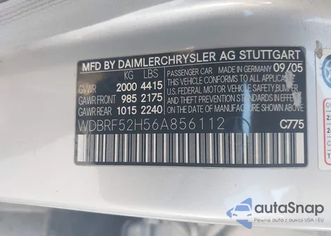 2006 Mercedes-Benz C 230 Sport z USA, uszkodzony, nr VIN WDBRF52H56A856112